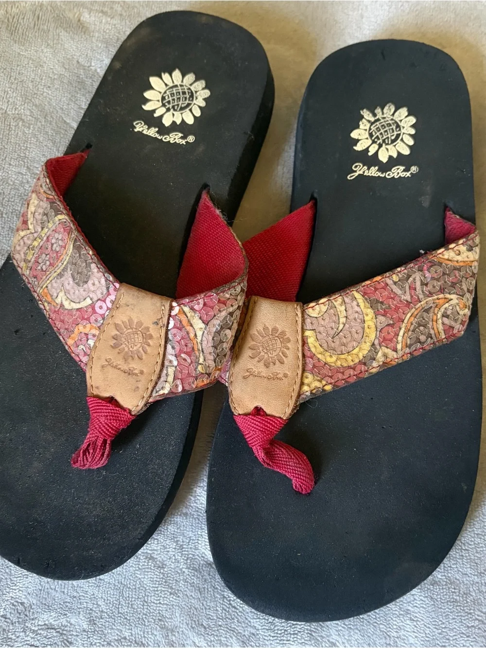 Yellow Box Multicolor Sequin Strap Black Flip Flop Sandals - Picture 4 of 7